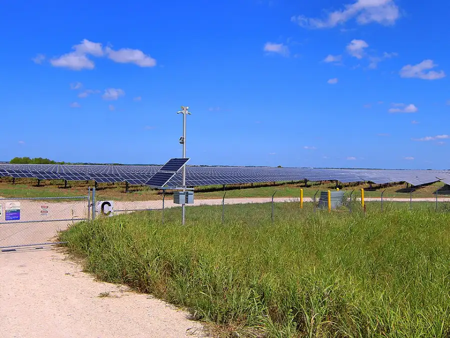 Solar array at the East Blackland Solar Project in Travis County, Texas
