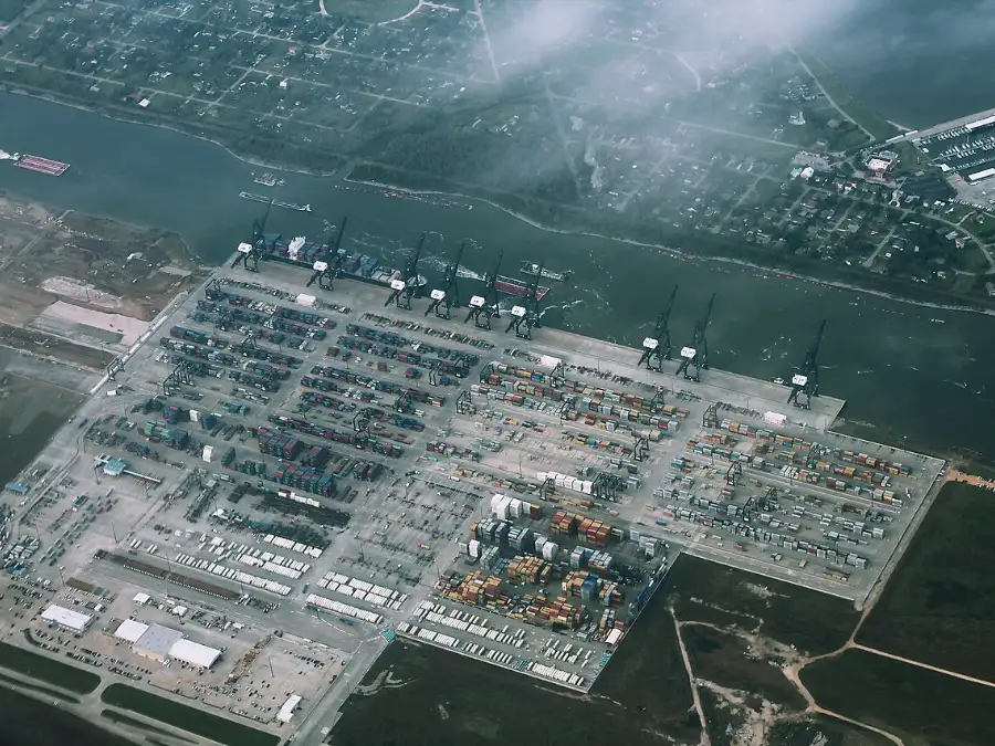 Aerial view of the Bayport container terminal near Houston