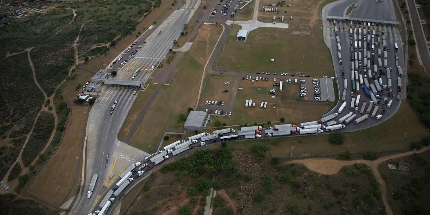 Trucks queued at the World Trade International Bridge in Laredo, Texas